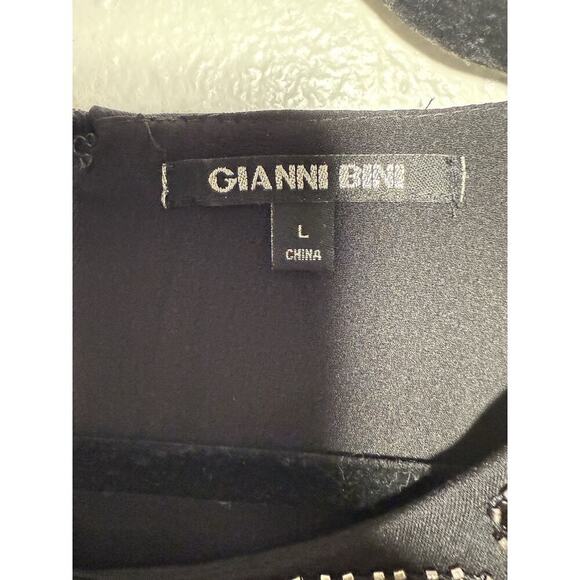 Gianni Bini Sequins Beaded Black Mini Dress 3/4 Sleeve Zip Back Size Large - Picture 4 of 8